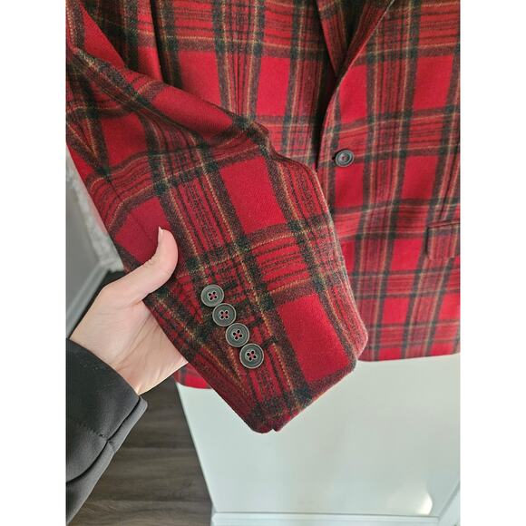 Vitale Barberis Canonico Men's Red Plaid Blazer Sports Coat Custom Size 43 - Picture 3 of 11